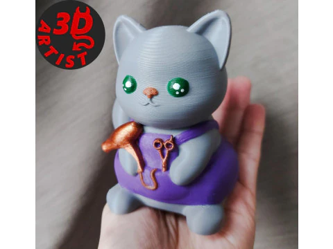 Cat Hairdresser Figurine 3D Print Model