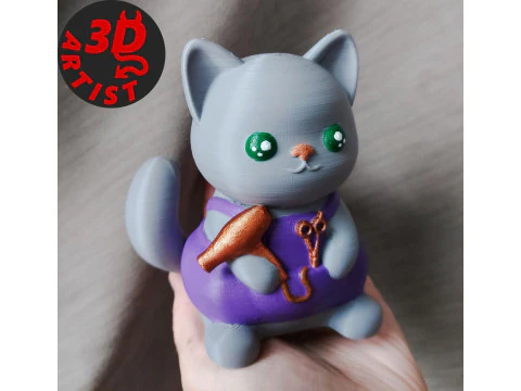 Cat Hairdresser Figurine 3D Print Model