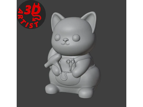 Cat Hairdresser Figurine 3D Print Model