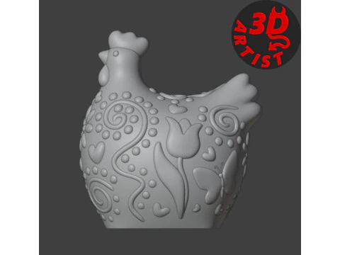 Easter Hen Patterned Figurine 3D Print Model