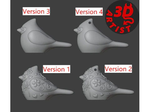 Bird Cardinal Figurine Set 4 versions 3D Print Model