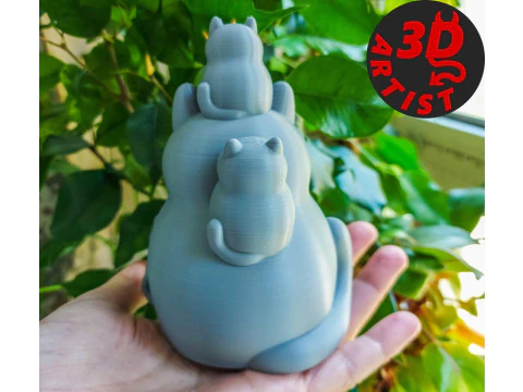 Mother Cat with Kittens Figurine 3D Print Model