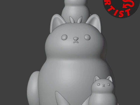Mother Cat with Kittens Figurine 3D Print Model