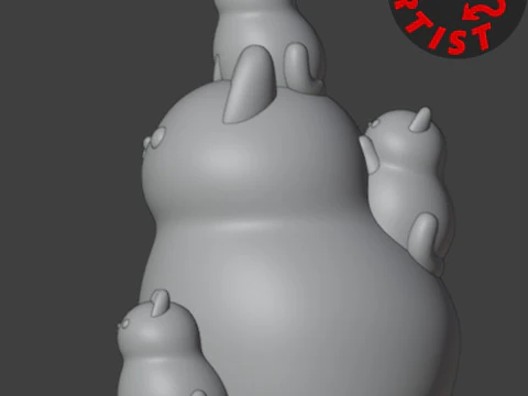 Mother Cat with Kittens Figurine 3D Print Model