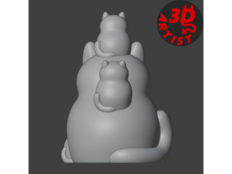 Mother Cat with Kittens Figurine 3D Принт Модель