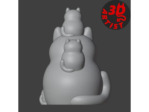 Mother Cat with Kittens Figurine 3D Print Model