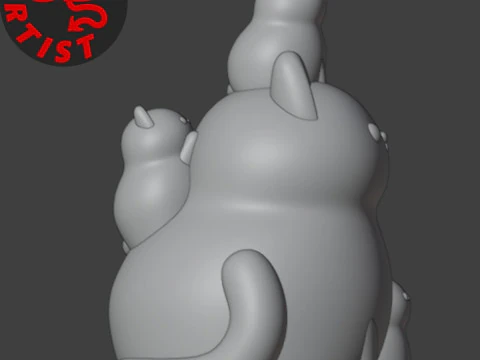 Mother Cat with Kittens Figurine 3D Print Model
