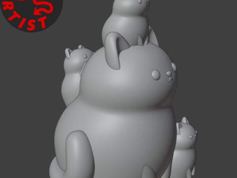 Mother Cat with Kittens Figurine 3D Принт Модель