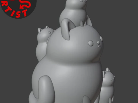 Mother Cat with Kittens Figurine 3D Print Model