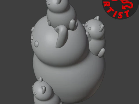 Mother Cat with Kittens Figurine 3D Print Model