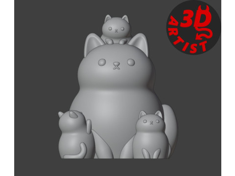 Mother Cat with Kittens Figurine Version 2 Modelo de Impressão 3D