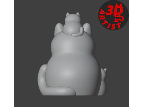 Mother Cat with Kittens Figurine Version 2 3D Print Model