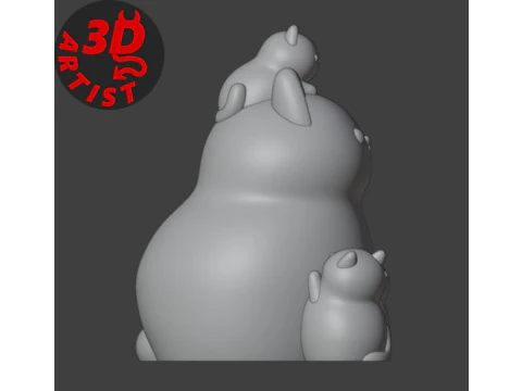 Mother Cat with Kittens Figurine Version 2 3D Print Model