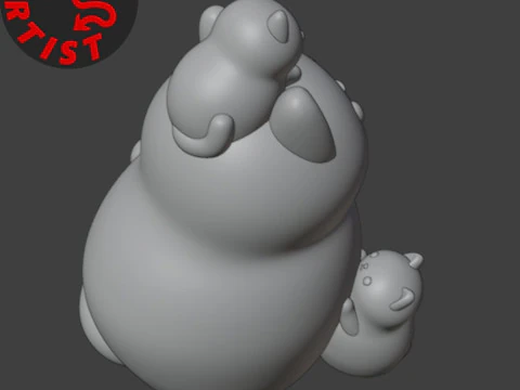 Mother Cat with Kittens Figurine Version 2 3D Print Model