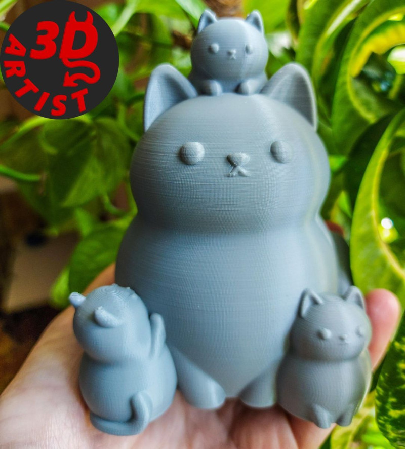 Mother Cat with Kittens Figurine Version 2 Modelo de Impressão 3D .c4d .max .obj .3ds .fbx .stl .blend 