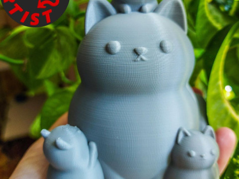 Mother Cat with Kittens Figurine Version 2 3Dプリントモデル