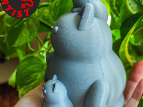 Mother Cat with Kittens Figurine Version 2 3D Print Model