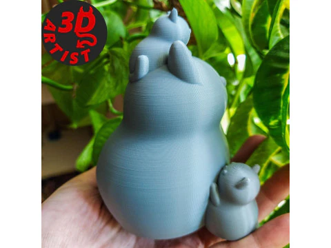 Mother Cat with Kittens Figurine Version 2 3D Print Model