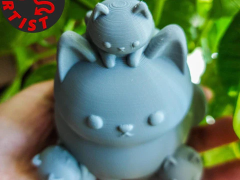 Mother Cat with Kittens Figurine Version 2 3D Print Model