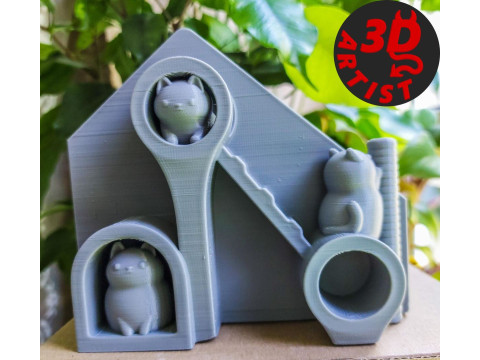 Happy Kittens House Pen Holder 3D Принт Модель