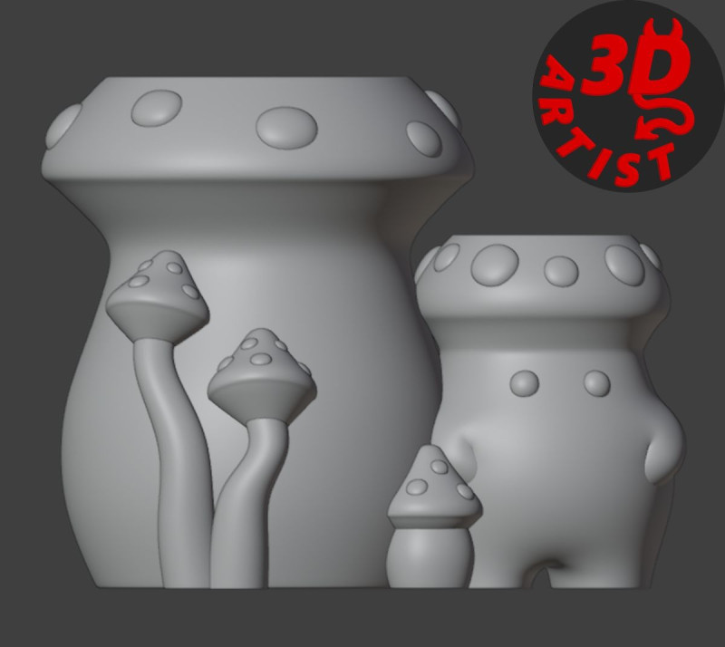 Mushrooms Pen Holder 3D Druckmodell .c4d .max .obj .3ds .fbx .stl .blend