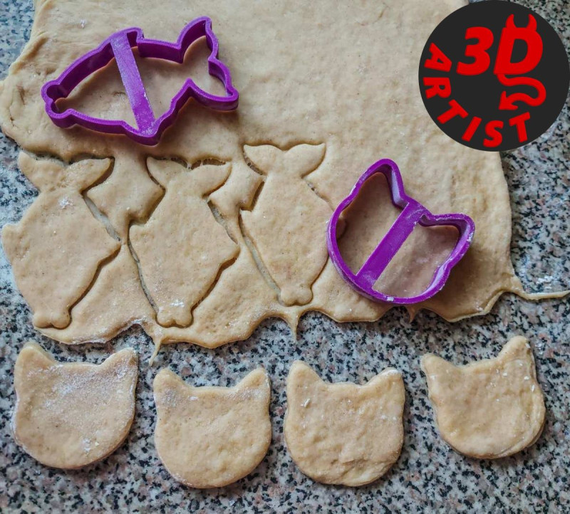 Cat and Fish Cookie cutters Set 2 models 3Dプリントモデル .c4d .max .obj .3ds .fbx .stl .blend 