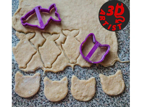 Kat en Vis Koekjesvormpjes Set 2 modellen 3D printmodel