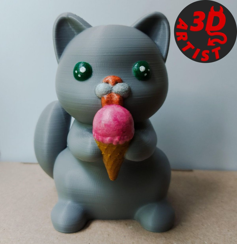 Cat with ice cream Figurine Version 2 3D Print Model .c4d .max .obj .3ds .fbx .stl .blend