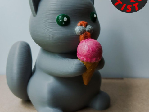 Cat with ice cream Figurine Version 2 3D Print Model
