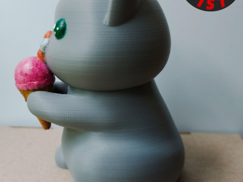 Cat with ice cream Figurine Version 2 3D Print Model