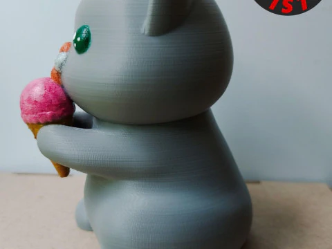 Cat with ice cream Figurine Version 2 3D Print Model