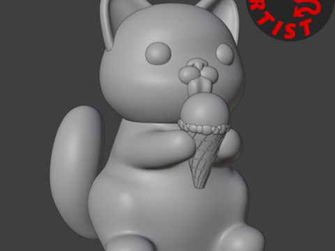Cat with ice cream Figurine Version 2 3D Print Model