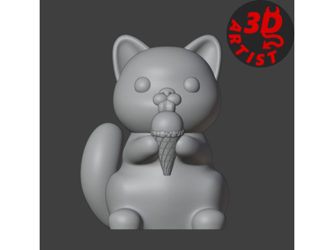Cat with ice cream Figurine Version 2 3D Print Model