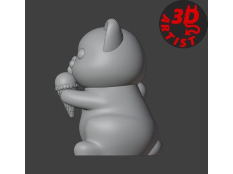 Cat with ice cream Figurine Version 2 3D Print Model