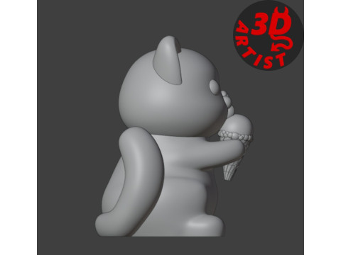 Cat with ice cream Figurine Version 2 3D Print Model