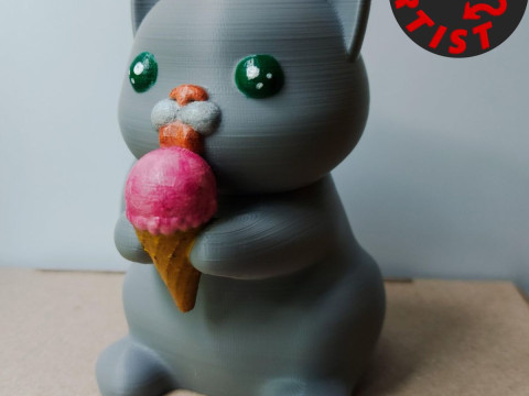Cat with ice cream Figurine Version 2 3D Print Model