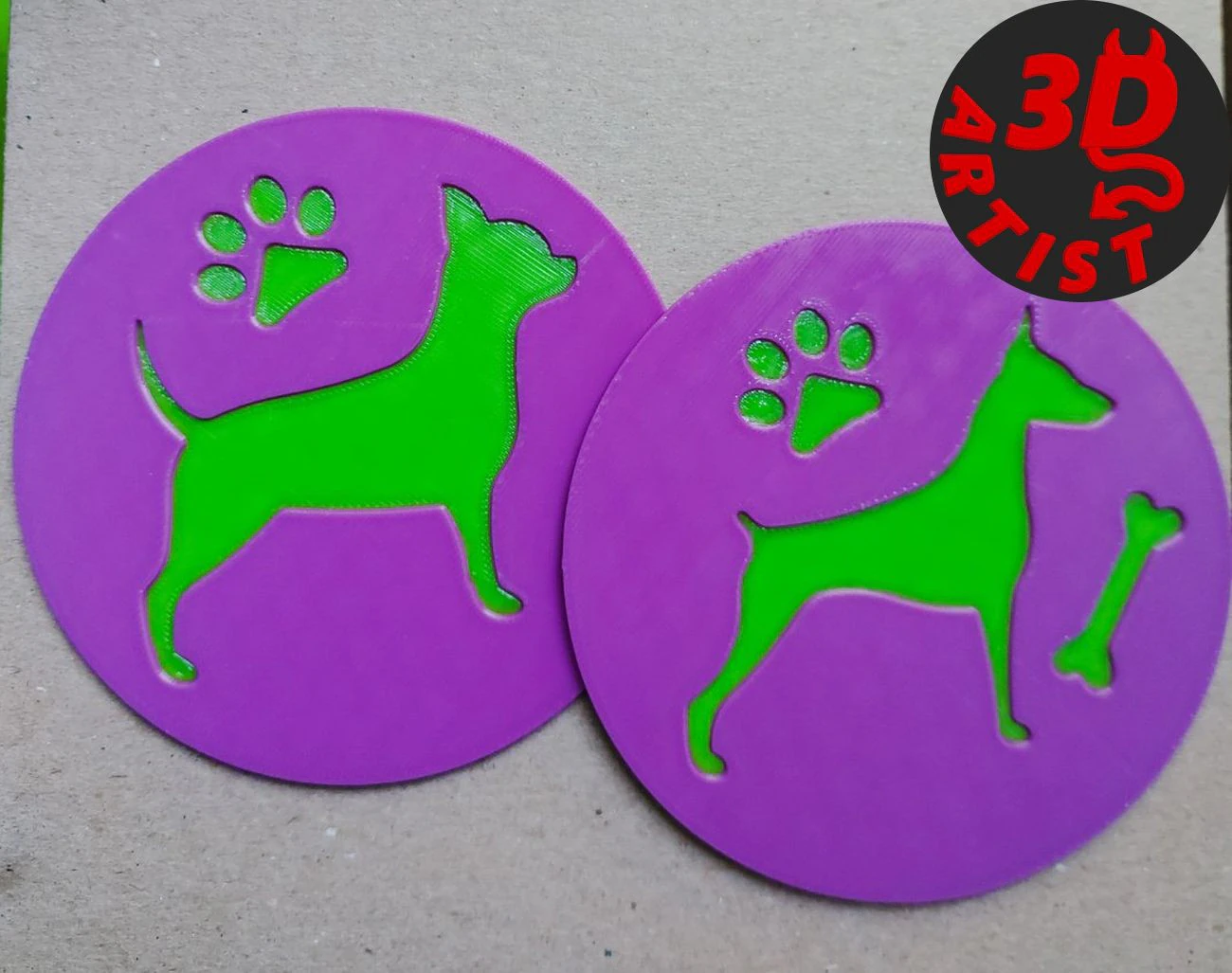 Dog Cup coasters Set 4 models 3D Print Model .c4d .max .obj .3ds .fbx .stl .blend 