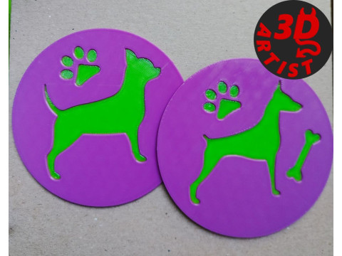 Dog Cup coasters Set 4 models 3D Print Model