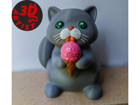 Cat with ice cream V3 and Christmas version Set 2 models Modello di stampa 3D