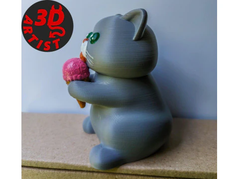 Cat with ice cream V3 and Christmas version Set 2 models 3D Print Model