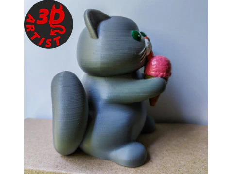 Cat with ice cream V3 and Christmas version Set 2 models 3D Print Model