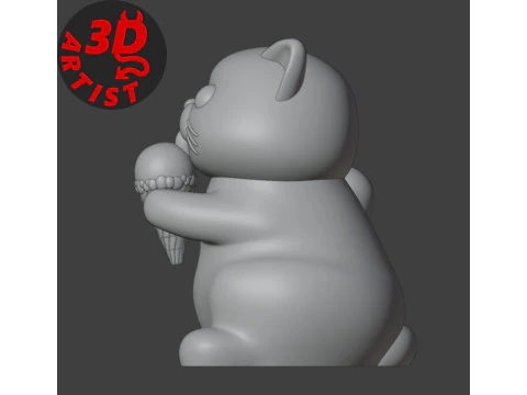 Cat with ice cream V3 and Christmas version Set 2 models 3D Print Model