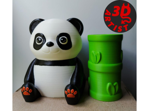 Panda Storage Box Pen Holder Set 2 items Modelo de impresión 3D