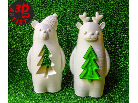 Christmas Animals Set 5 models 3D Baskı Modeli