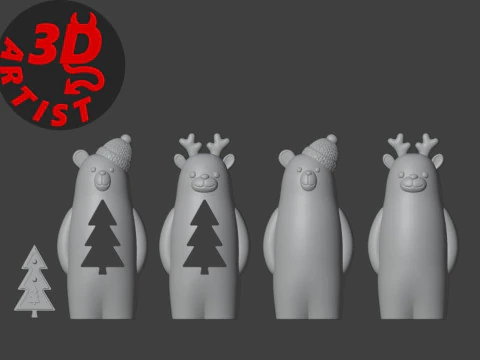 Christmas Animals Set 5 models 3D Print Model