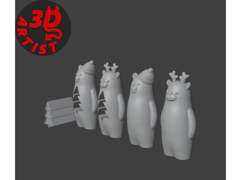 Christmas Animals Set 5 models 3D Print Model