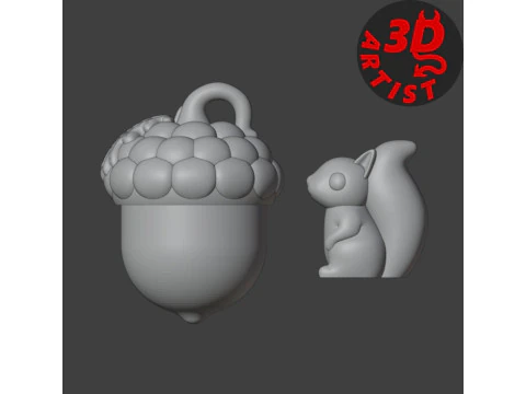 Pocket Squirrel Toy and Hanging Acorn Toy House 3D Print Model