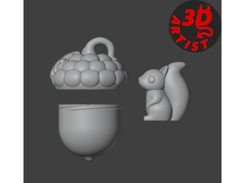 Pocket Squirrel Toy and Hanging Acorn Toy House 3D Print Model