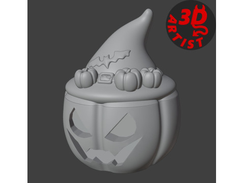 Box Pumpkin in a Witch Hat Modèles 3D en vedette