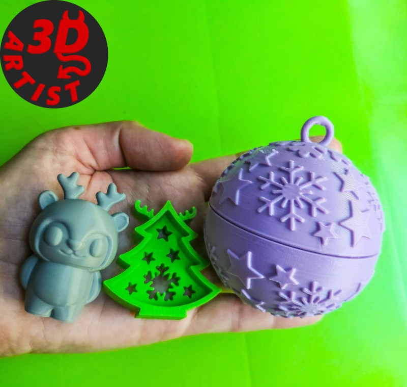 Christmas ball with surprise 2 pocket toys inside Model do druku 3D .c4d .max .obj .3ds .fbx .stl .blend